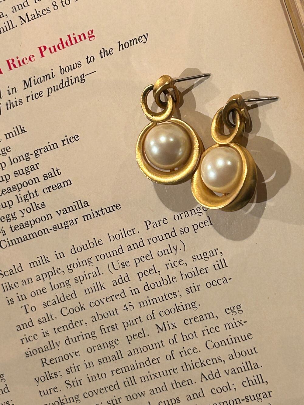 Gold and Faux Pearl Drop Earrings, Pierced, Vintage